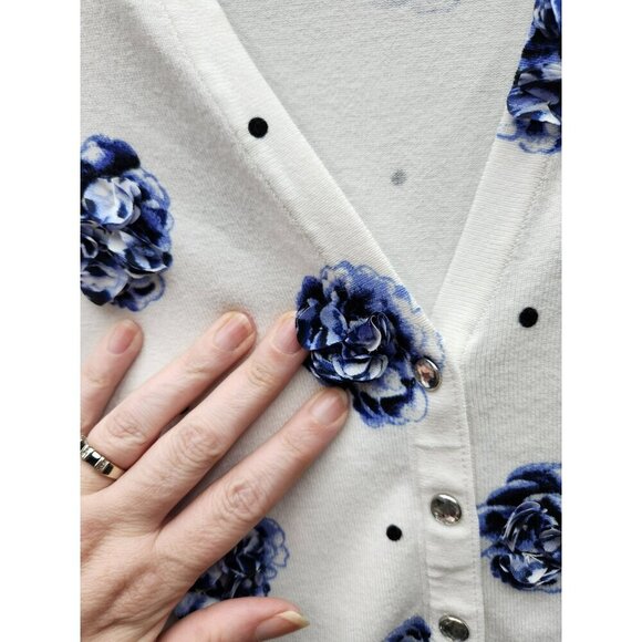 White House Black Market S Womens Floral & Polka Dot Button-Up Cardigan - Blue & - Picture 2 of 7